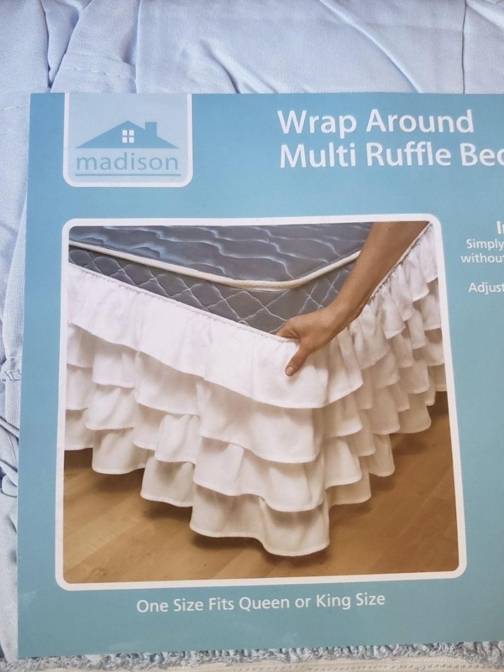Madison Multi Ruffle Bed Skirt Light Blue Queen King Size Quality Bedding